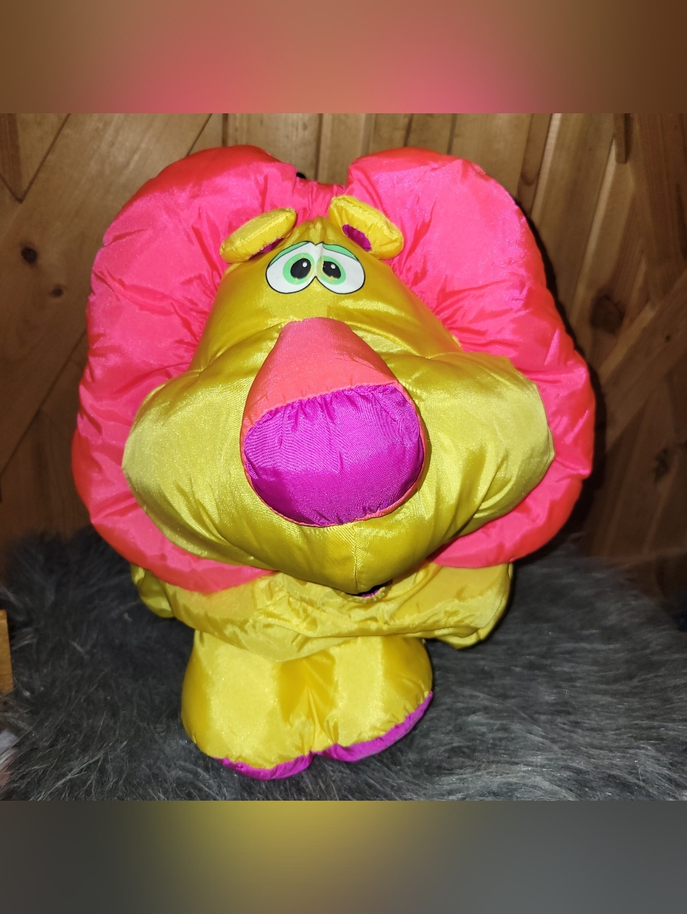 Vintage 1994 Fisher Price Big Things Lion Puffalump Plush Pillow Neon